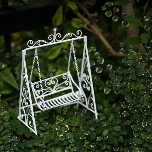 微景观 花园装h饰园艺手工摆件娃屋家俱铁艺拍摄道具 迷你摇椅秋