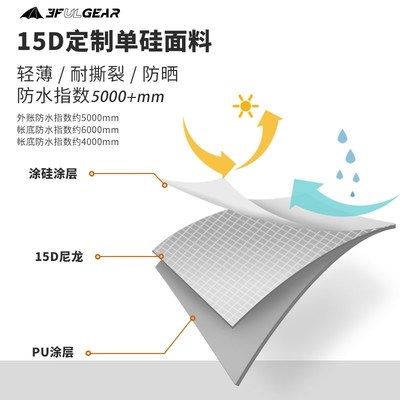 三峰蓝山1单人双层无杆金字塔帐篷超轻15D涂硅防Y暴雨户外露营