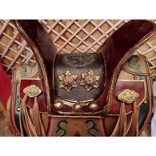 蒙古仿真马鞍子摆件吉祥红马鞍工艺品仿古鎏金红马鞍X蒙古包装饰