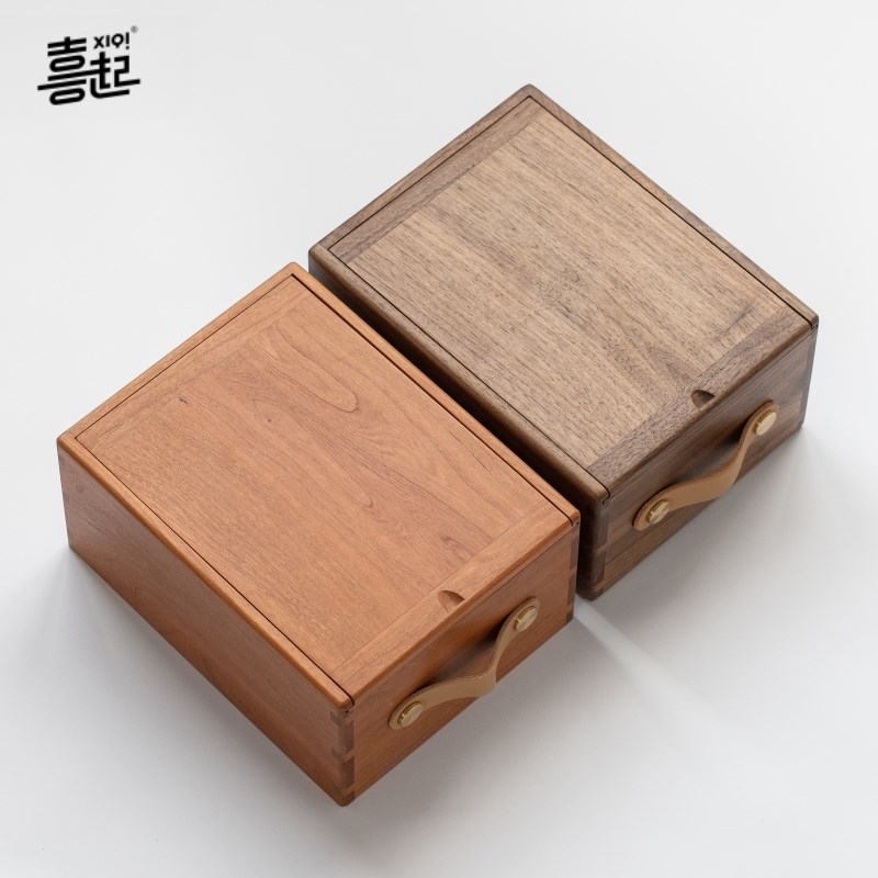 黑胡桃实木茶叶茶具收纳盒 桌面C杂物药品整理储物盒手提带盖茶盒