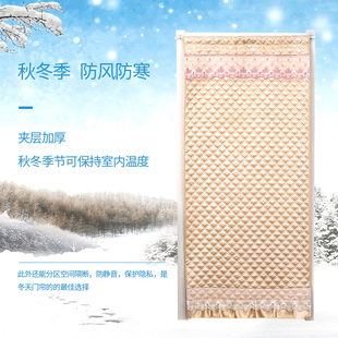 双面花加厚棉门帘家用卧室客I厅保暖防寒挡风夹棉棉门 免打孔冬季