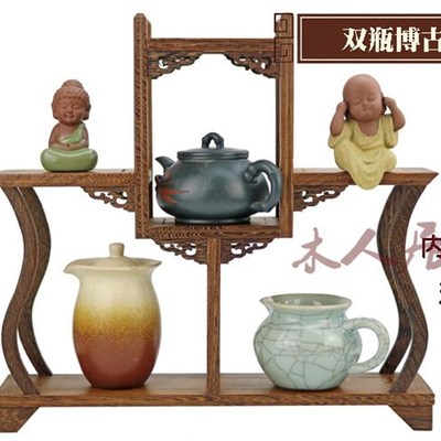 红木雕工艺品鸡翅实木小博古架多宝阁奇石玉器R古玩茶壶摆件底座