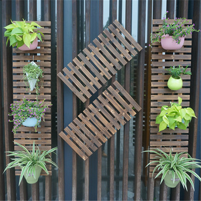 实木制墙面装饰壁挂花架庭院壁挂网格爬藤L花架户外碳化防腐木栅