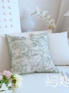 绿色法式美式复古kins风靠垫客厅沙发抱枕民宿靠枕奶油色靠枕靠包