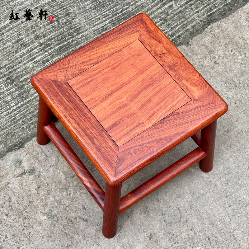 红木小凳子缅甸花梨木大果紫檀四方凳富贵凳N板凳换鞋凳中式全实