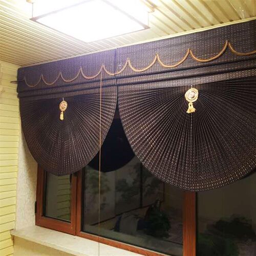 日式竹帘窗帘卷帘阳台遮阳帘办公室升降扇形帘酒店隔断.罗马帘门