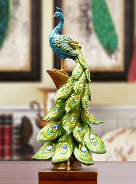 欧式奢华孔雀摆件家居软装饰品玄关客厅J工艺品电视柜摆设结婚礼