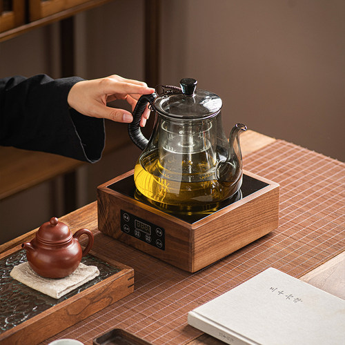 静音触控胡桃木黑晶炉煮茶器玻璃煮茶F壶小型电热蒸泡茶炉家用烧