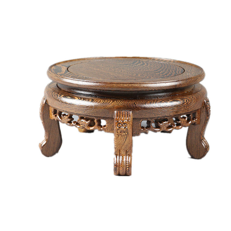 鸡翅木红木中式盆景瓷器花瓶鱼缸摆件茶壶古玩实U木玉石托架底座