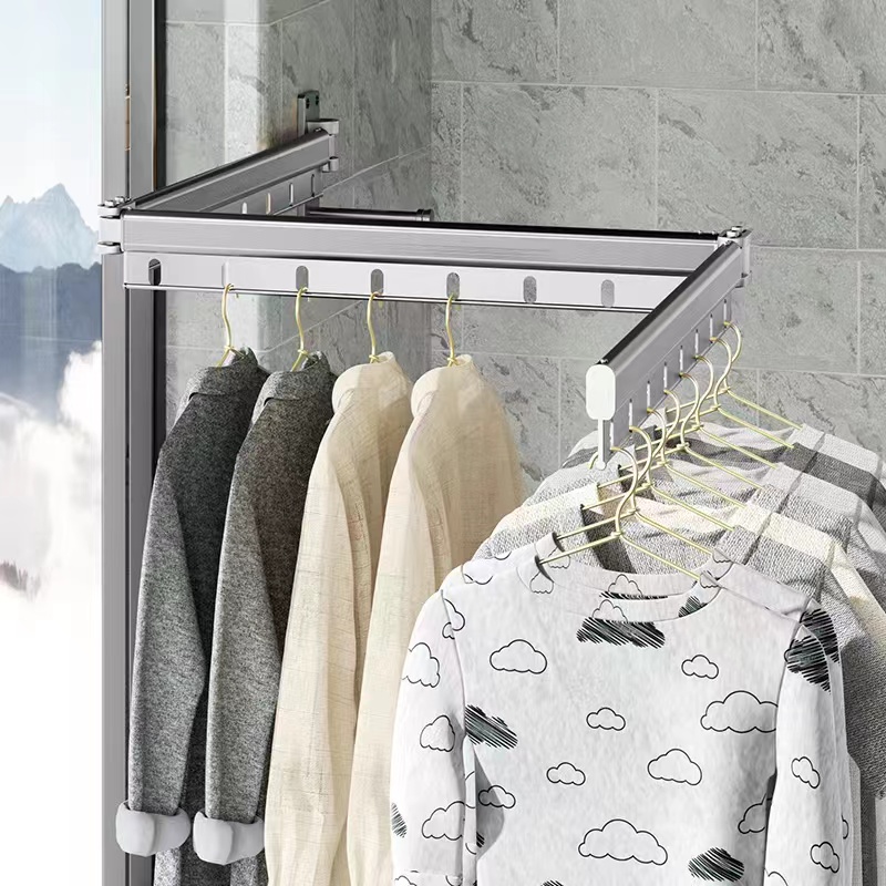 折叠新款晾衣架壁挂阳台家用隐形伸缩H晒衣架晾衣杆室内晾衣晒被