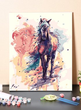 数字油画diy填充涂鸦彩绘抽象动物马手工M创意画画手绘填色水彩画