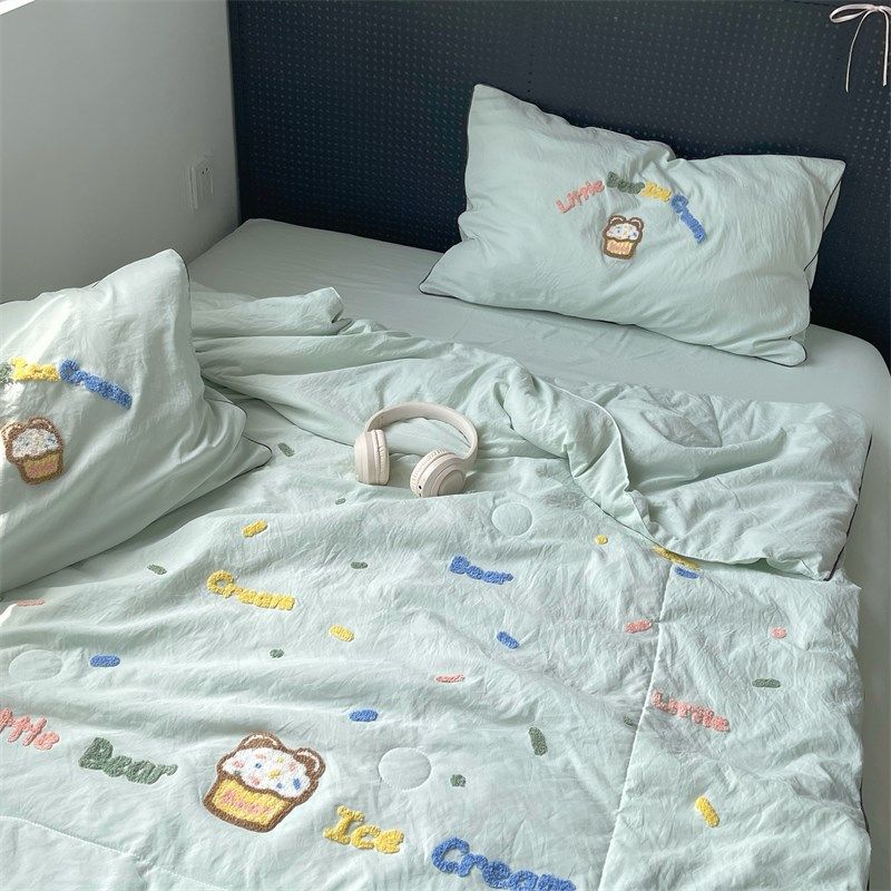 梨梦 抹茶冰淇淋 可爱水洗棉夏被四件套夏凉被薄S被子空调被可水
