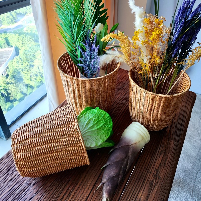 仿藤编收纳筐卧室垃m圾筒环保PE手工编织厨房果蔬筐收纳篮时尚欧