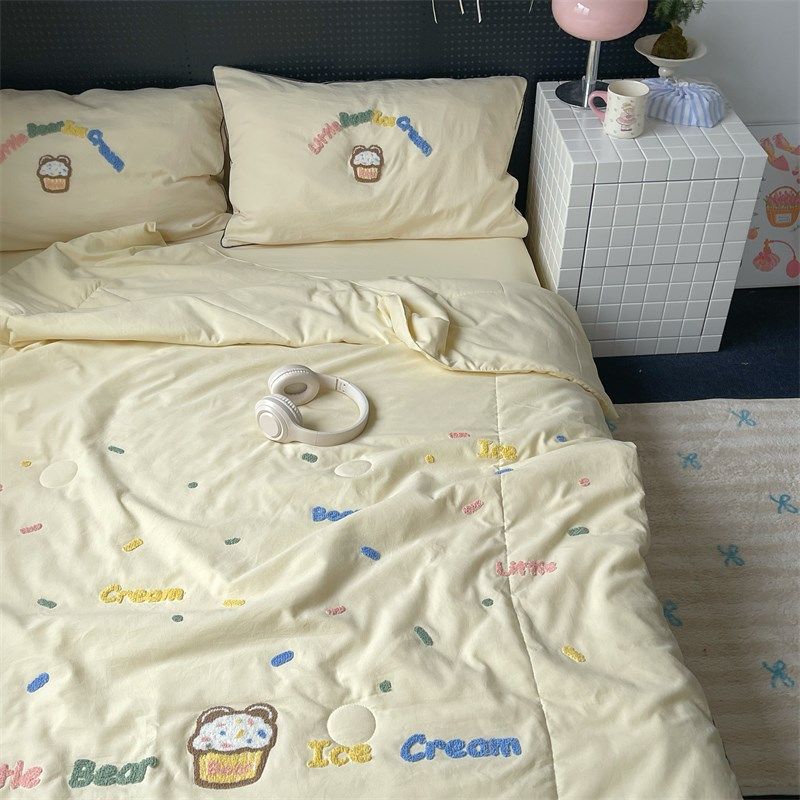 梨梦 芝士冰e淇淋 可爱水洗棉夏被四件套夏凉被薄被子空调被可水