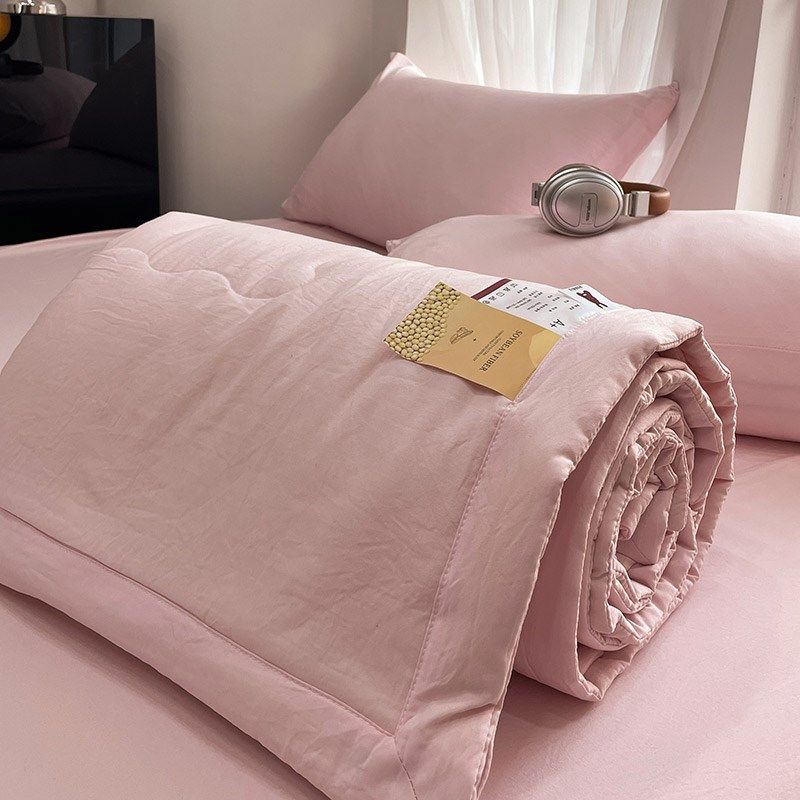 ins超柔少女粉色水洗棉夏凉被四件套纯可机洗空调轻X薄夏被子被芯