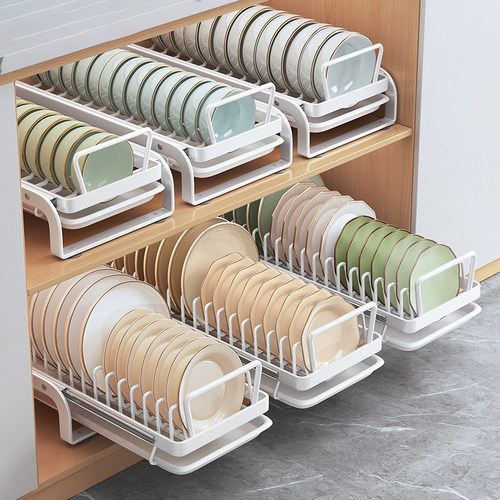整体橱柜内抽拉碗碟架厨房抽屉式碗盘收纳层架J盘子沥水置物架台