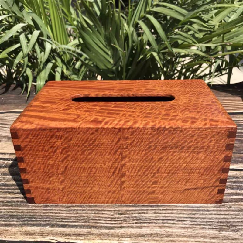 红木纸巾盒d缅甸花梨木大果紫檀榫卯结构水波缅花深红老料榫卯结