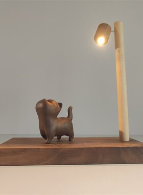 猫咪元素实木路灯傲娇木作工艺品礼E品桌面床头小夜灯礼物木质摆