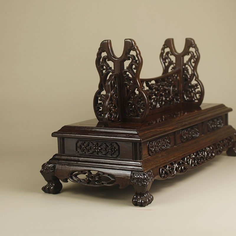 实木刀架底座宝刀支撑架宝剑木托牛角架东L阳木雕剑架红木黑色木