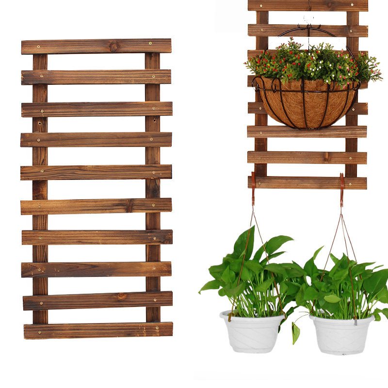 防腐木栅栏花架室内客厅装饰墙上壁挂式植物O爬藤架实木悬挂花盆