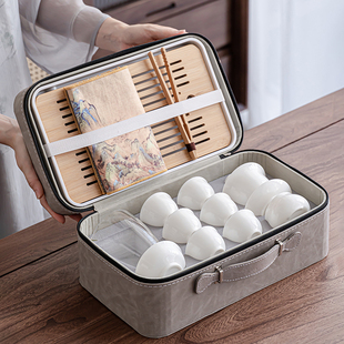 手工羊脂玉白瓷盖碗o旅行茶具陶瓷家用便携式 户外露营旅行功夫茶