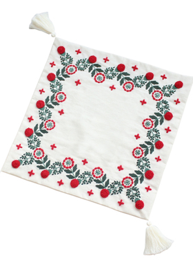 日系复古手工fdiy羊毛线刺绣水果面包盖布桌子杯子垫布餐垫材料包