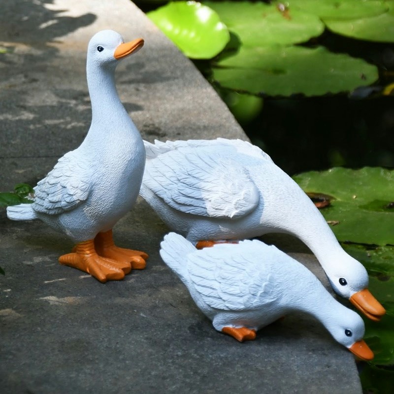 仿真鸭子喝水f树脂雕塑鹅鸭子摆件柯尔鸭水缸池塘水池鱼塘造景装