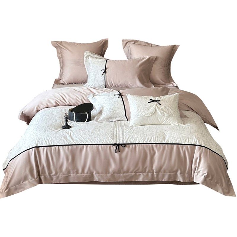 法式风少女心100S纯棉长绒棉四件套浪I漫玫瑰烫钻全棉被套床上用