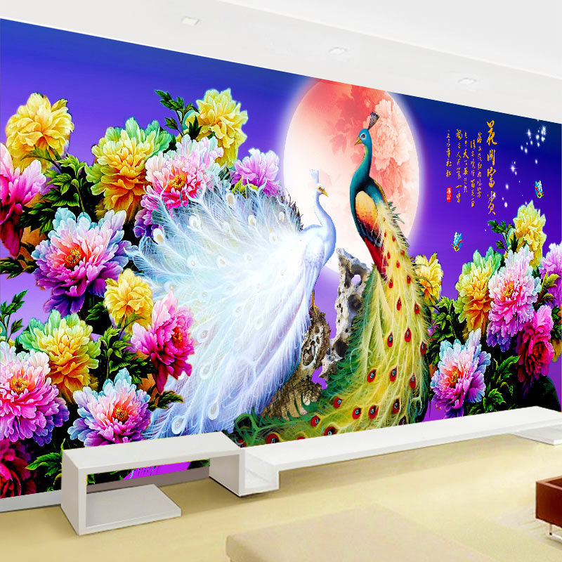 2021新款绣孔雀花开富贵u机绣十字绣成品客厅已绣好的出售全绣满