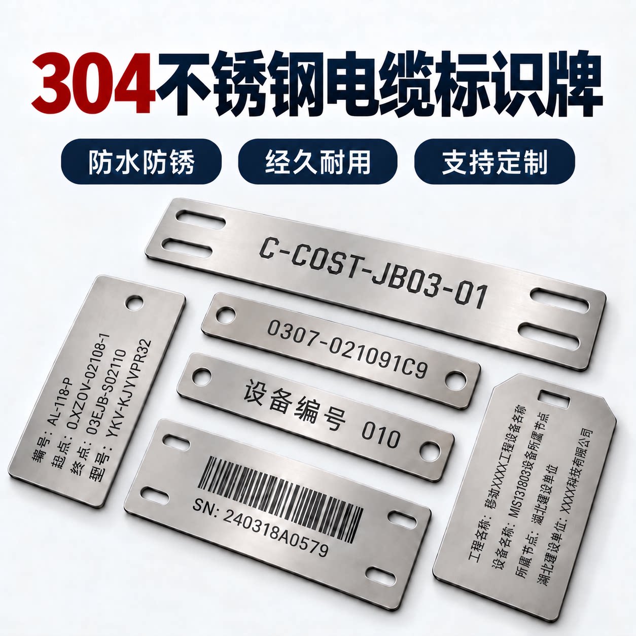 304不锈钢电缆标识牌定制电力铭牌金属挂牌316仪表位号吊牌标志牌