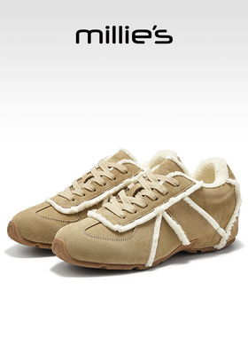millies妙丽绒边复古德训鞋女冬季新款加绒女鞋阿甘鞋内增高棉鞋