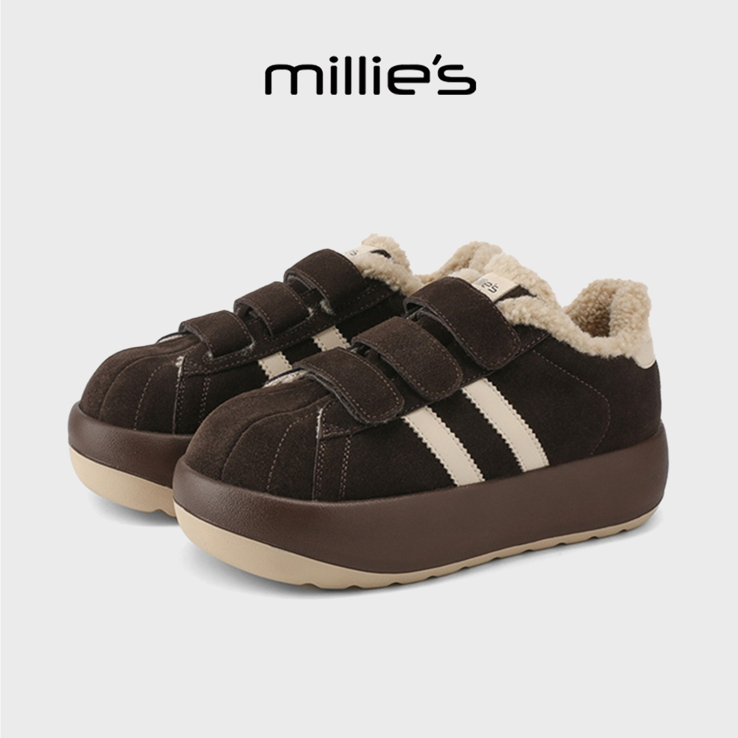 MILLIE'S/妙丽加绒棉鞋女鞋2025冬季新款复古条纹保暖时尚休闲鞋