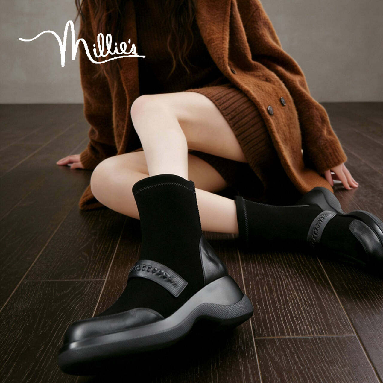 millies妙丽厚底增高加绒马丁靴