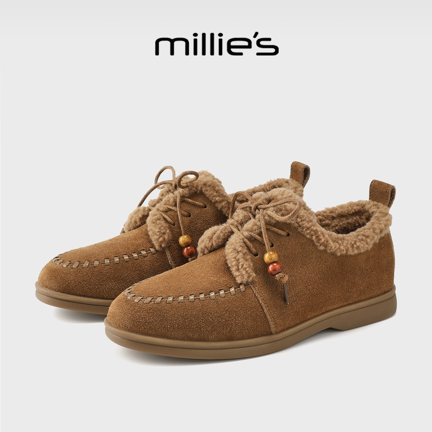 MILLIE'S/妙丽女鞋2025冬季新款平底加绒保暖棉鞋日常百搭休闲鞋,女鞋,棉鞋,淘宝优惠券,粉丝福利购,淘宝优惠卷