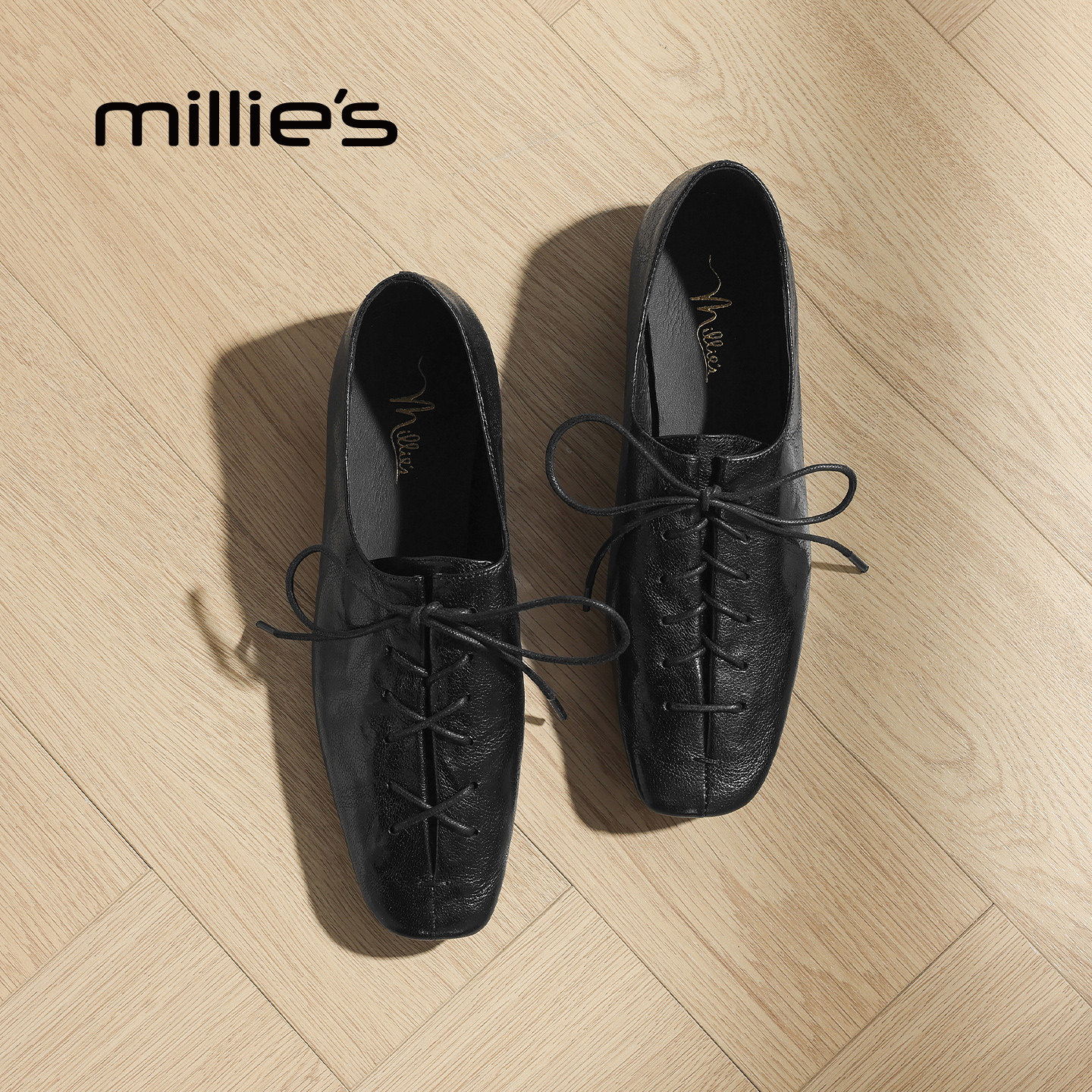 MILLIE'S/妙丽时尚单鞋女款百搭系带小皮鞋2026春季新款羊皮单鞋,女鞋,深口单鞋,淘宝优惠券,粉丝福利购,淘宝优惠卷