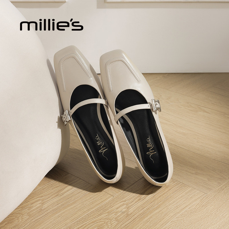 millies妙丽一字扣浅口真皮玛丽珍单鞋女2025夏季新款软底小皮鞋,女鞋,浅口单鞋,淘宝优惠券,粉丝福利购,淘宝优惠卷