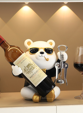 速发创意熊高档轻奢红装架边件酒柜酒饰品客厅电视餐摆柜家居饰品