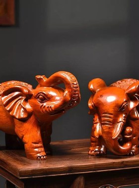 速发花梨木雕大象摆件实木质雕刻玄对象红木家居一关办公室装饰工