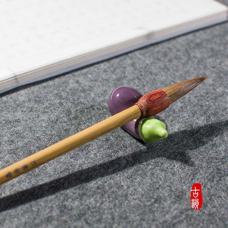 速发创意茄子陶瓷笔搁蔬菜可爱毛笔笔架山子文房绘画搁笔器笔托筷