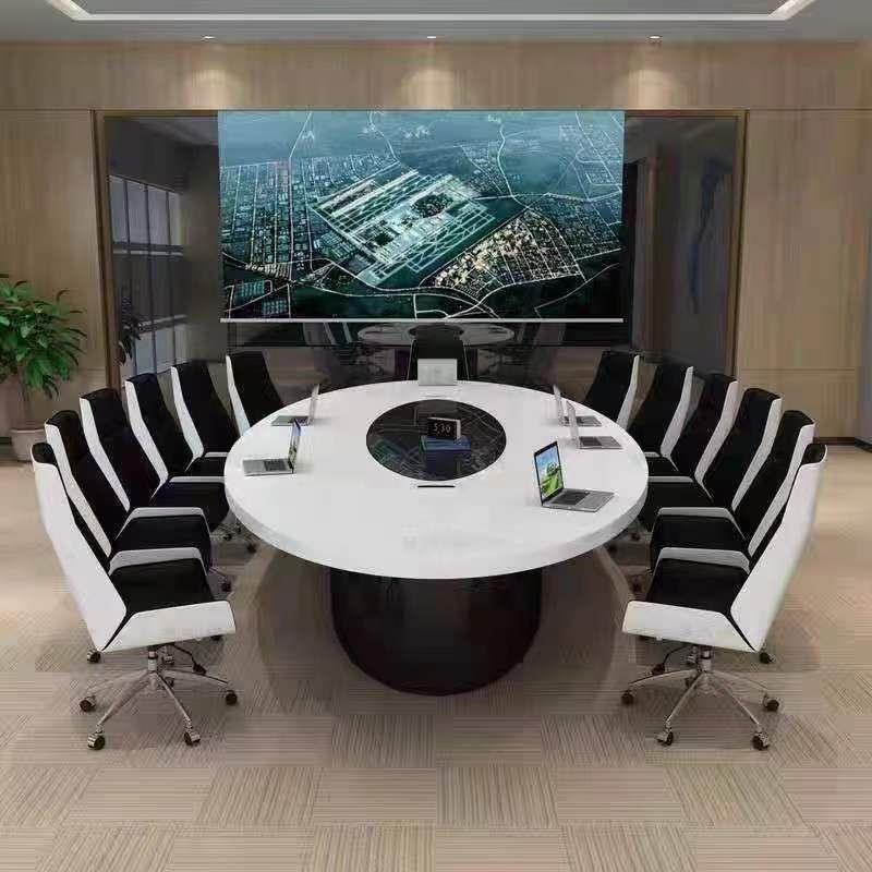 速发白色烤漆椭圆形会议桌简约组合开会办公室长桌大型长方形轻奢