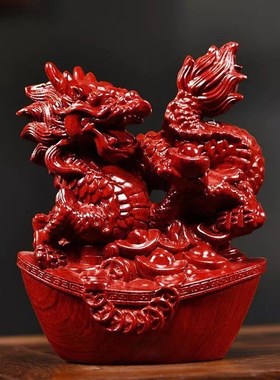 速发绿色木质龙摆办实木生肖龙动红客厅件公室家居装饰物木工艺品