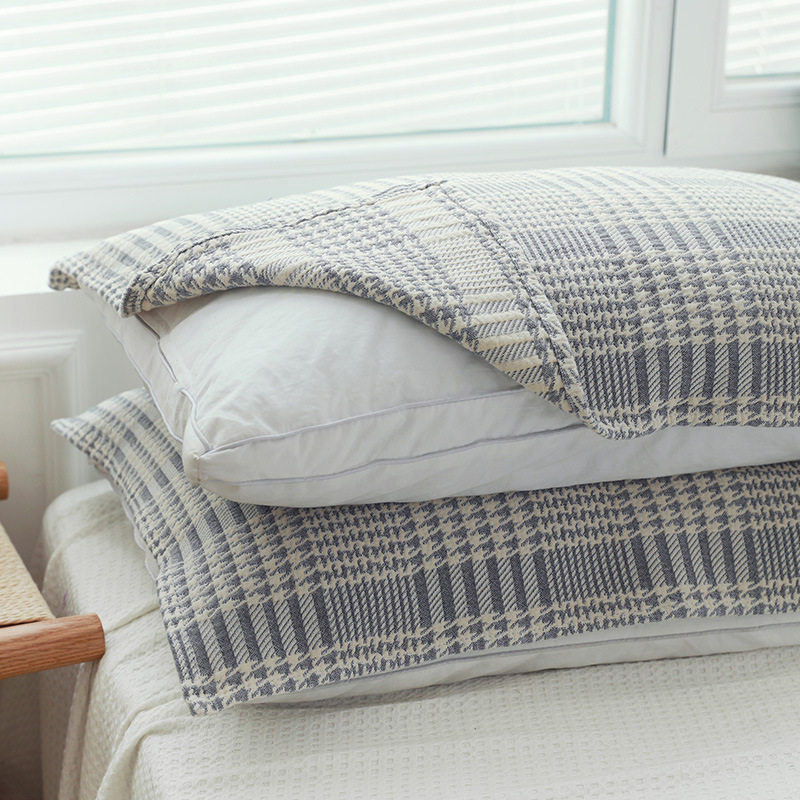 纯棉纱布灰色枕巾男生简约一对装单人防油头盖巾夏季夏天成人大人