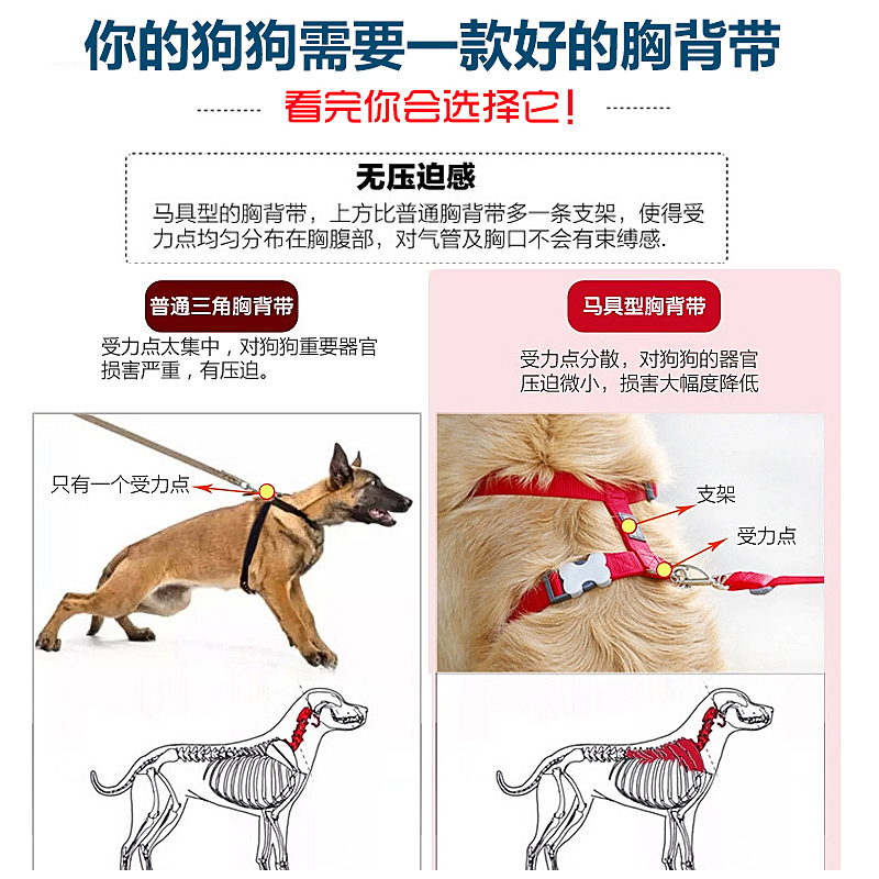 RedDingo瑞鼎狗胸背带狗工字背带防爆冲宠物背带牵引遛狗可调大小