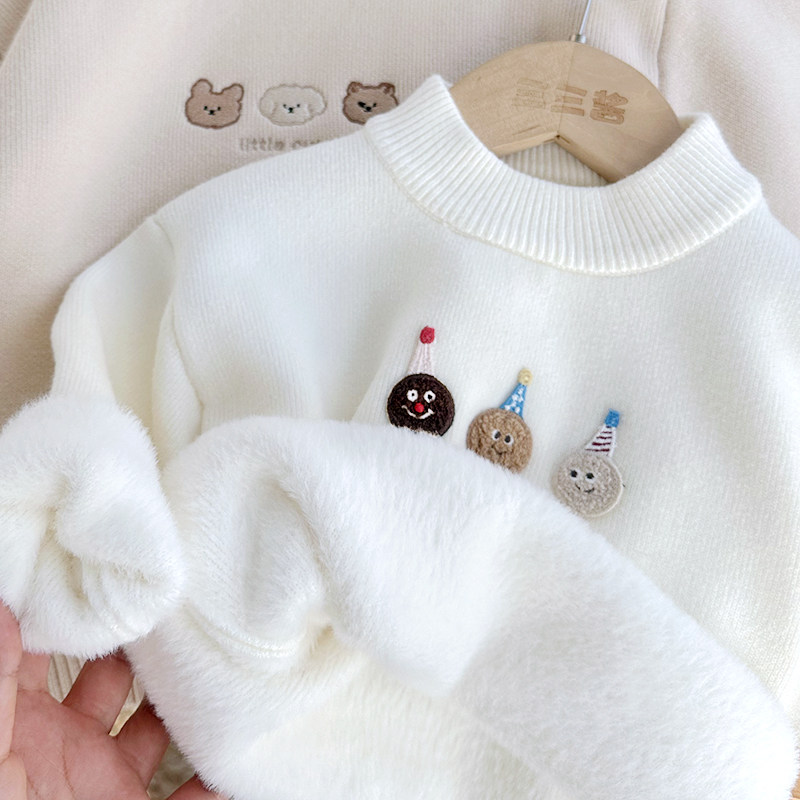 宝宝毛衣a类冬季加厚男童一体绒毛衫婴儿加绒内搭冬装女儿童上衣