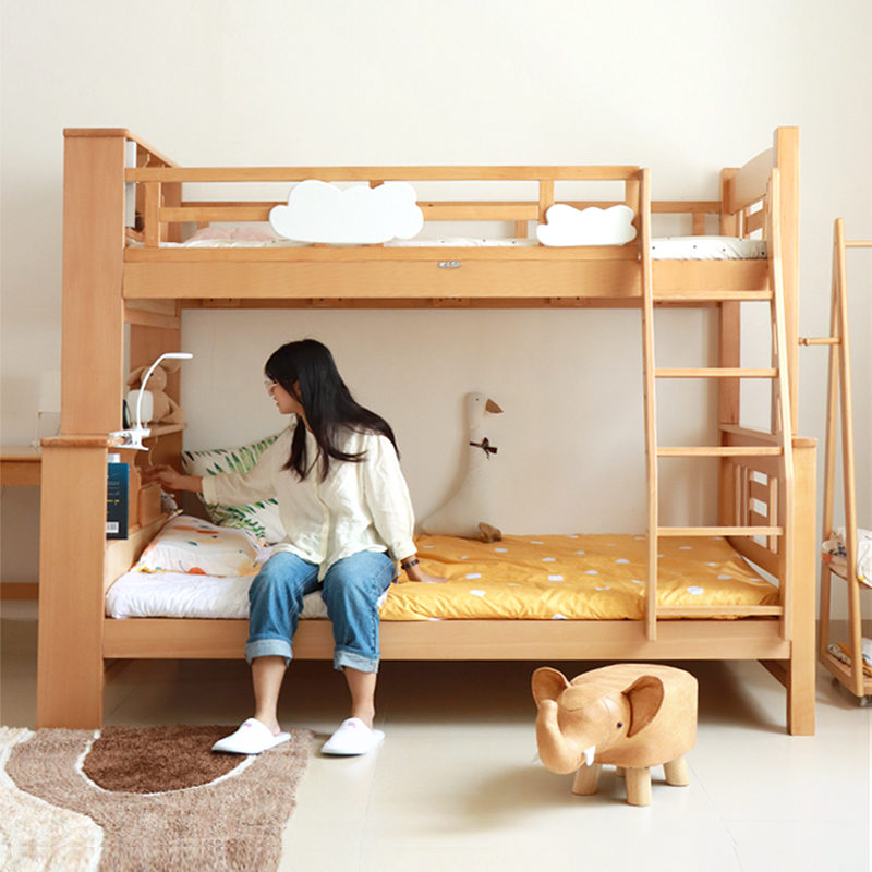实木上下铺双层床榉木高低床子母床儿童成人两层带护栏可拆梯柜床