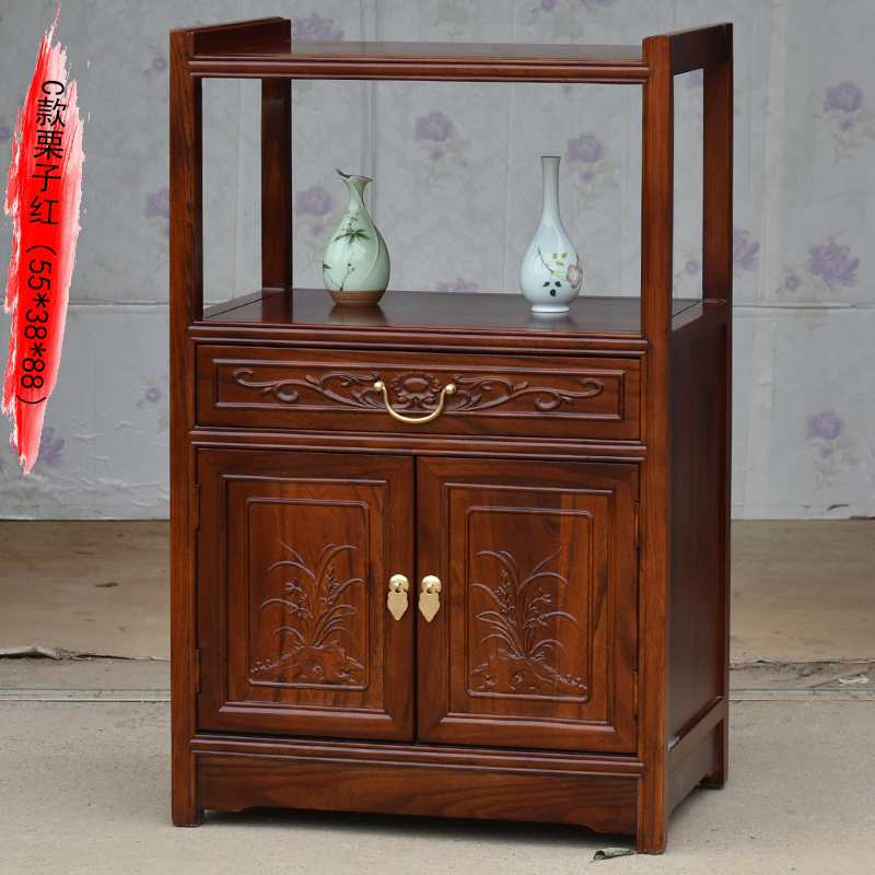 实木榆木餐边柜茶水柜茶叶柜厨房收纳书柜微波炉储物柜多用小柜子