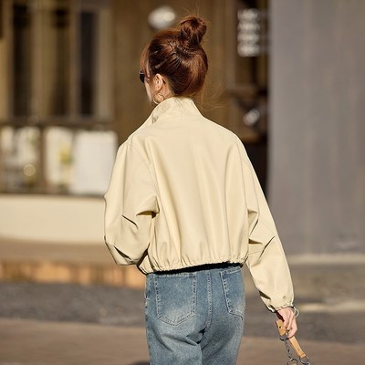 立领皮衣外套女高级感小个子2025春秋新款短款高腰复古机车皮夹克