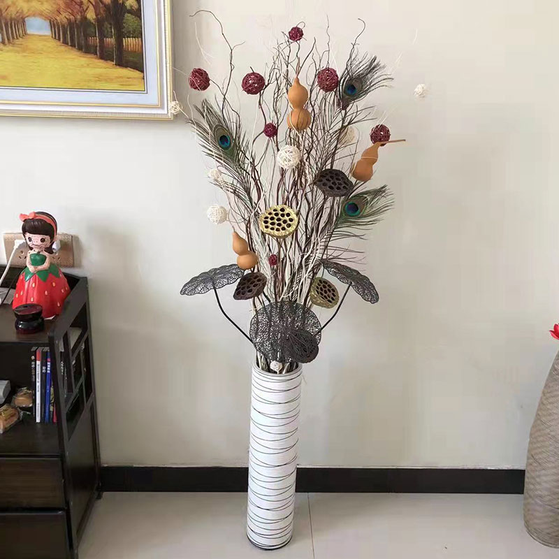 干树枝装饰客厅落地干花瓶陶瓷玄关居家龙柳插花天然干枝艺术摆件