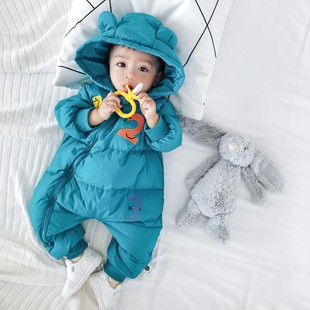 男婴儿连体衣服外出3羽绒服4冬季8女宝宝7婴幼儿0一1岁5冬装6个月