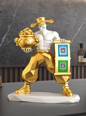 肌肉财神爷招财桌面摆件店铺收银台二维码收钱装饰品新店开业礼物